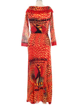 2000s Jean Paul Gaultier Printed Mesh Maxi Dress Dress arcadeshops.com