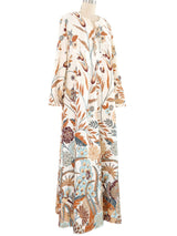 1970s Floral Print Jersey Zip Caftan