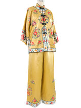 Embroidered Silk Chinese Pajama Ensemble