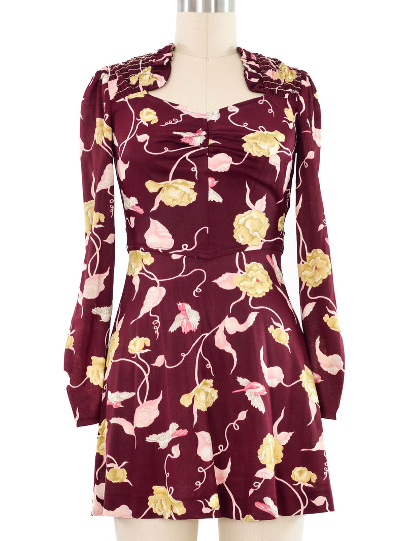 1970s mini dress Floral Bird GRADUATION26 Waist Inches:46 A #TrueBride's Guide to 15Sleeve
