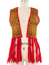 Multicolor Red Fringe Knit Vest Top arcadeshops.com