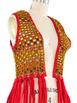 Multicolor Red Fringe Knit Vest Top arcadeshops.com