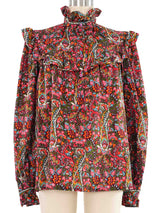1980s Yves Saint Laurent Floral Ruffle Top Top arcadeshops.com