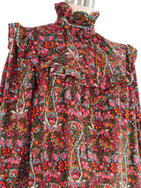 1980s Yves Saint Laurent Floral Ruffle Top Top arcadeshops.com