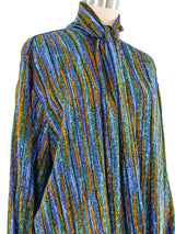 Yves Saint Laurent Blue Striped Silk Blouse Top arcadeshops.com
