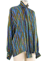 Yves Saint Laurent Blue Striped Silk Blouse Top arcadeshops.com