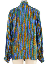 Yves Saint Laurent Blue Striped Silk Blouse Top arcadeshops.com