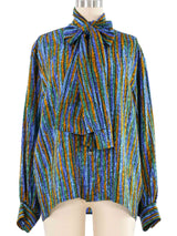 Yves Saint Laurent Blue Striped Silk Blouse Top arcadeshops.com