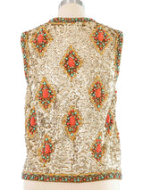 1960s Coral Bead Accented Sequin Vest Jacket arcadeshops.com