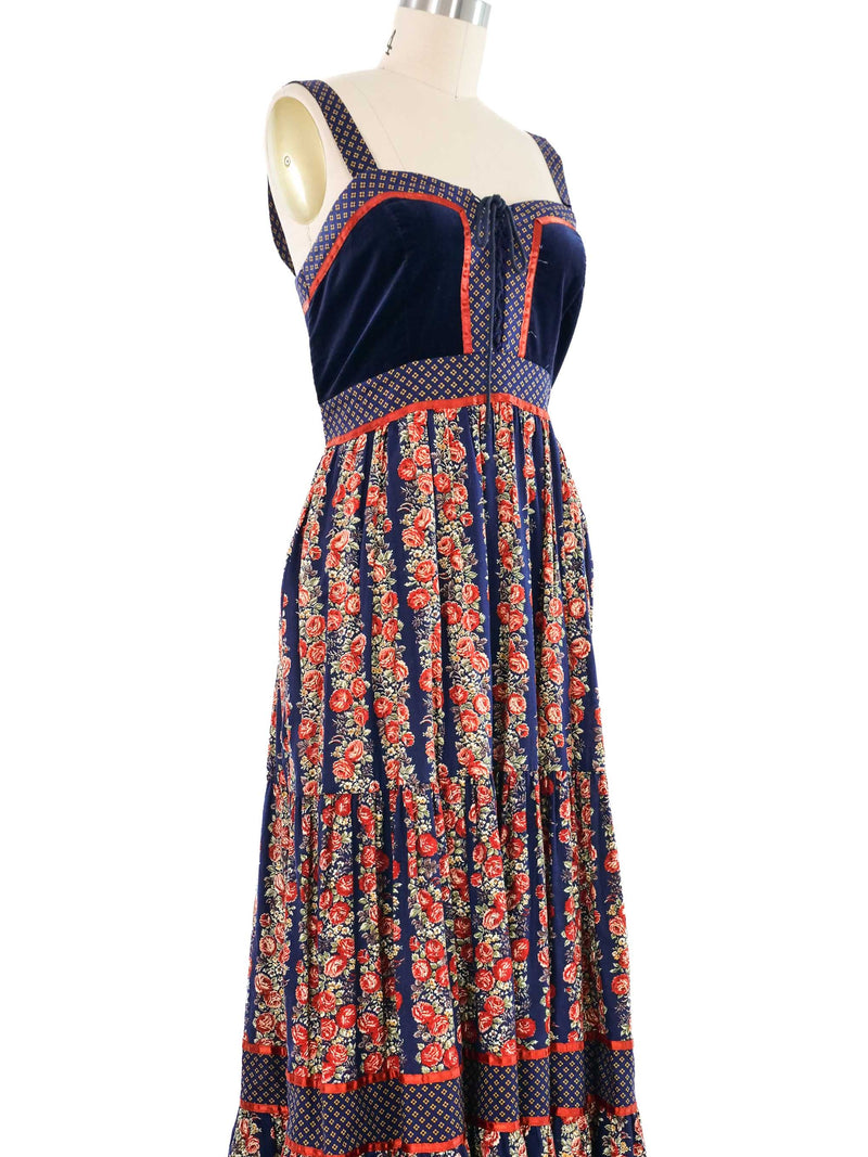 1970s Gunne Sax Cabbage Rose Corset Dress