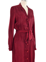 1970s Albert Nipon Silk Burgundy Shirt Dress Top arcadeshops.com