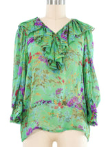 Yves Saint Laurent Green Floral Silk Top top arcadeshops.com