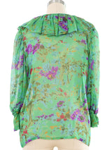 Yves Saint Laurent Green Floral Silk Top top arcadeshops.com