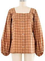 Yves Saint Laurent Windowpane Cotton Blouse
