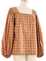 Yves Saint Laurent Windowpane Cotton Blouse