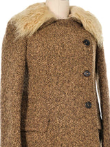 Miu Miu Fur Trimmed Tweed Coat Outerwear arcadeshops.com