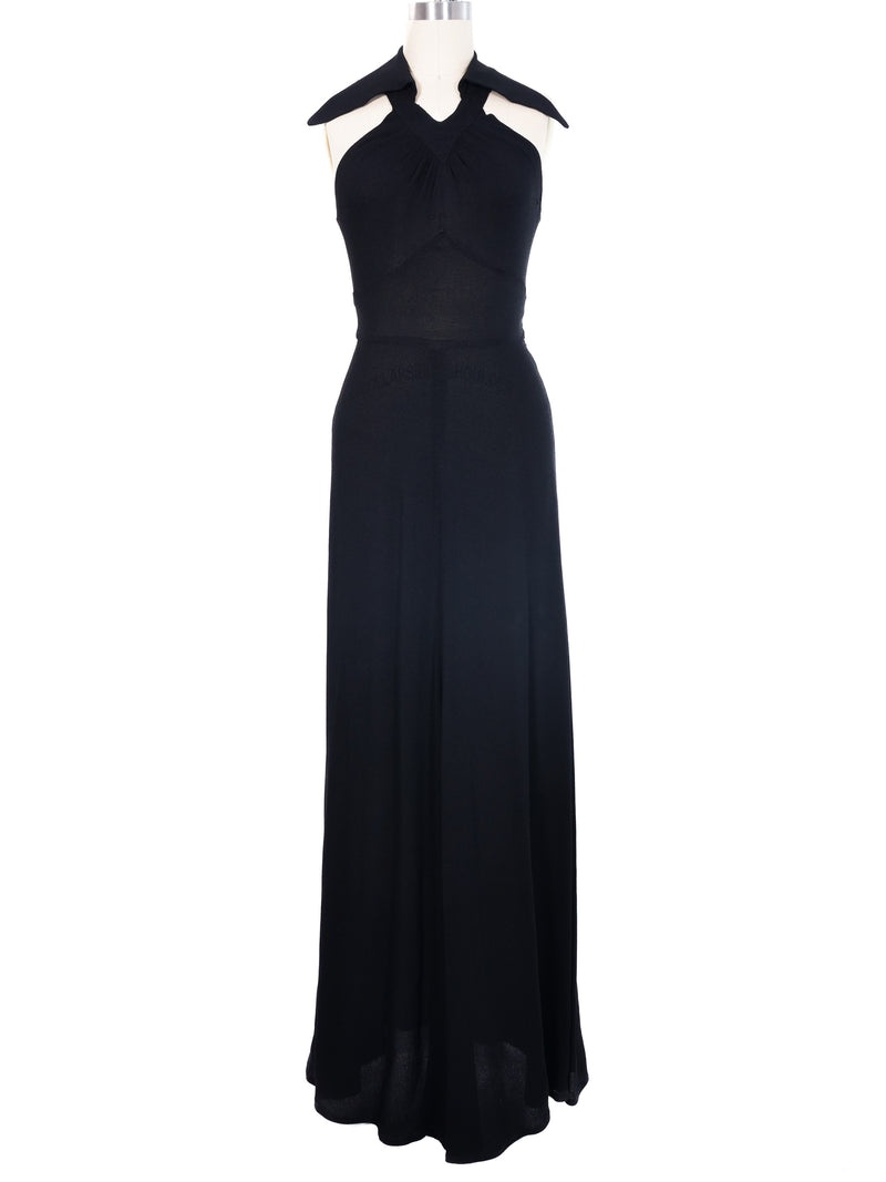 ossie clark black dress Collared Wrap cashtues25 A-Line Flowered Jacquard Dress Size:14.5