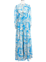 Jean Varon Blue Floral Empire Waist Dress Dress arcadeshops.com