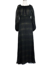 1970s Goldtone Lurex Accented Chiffon Gown Dress arcadeshops.com