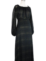 1970s Goldtone Lurex Accented Chiffon Gown Dress arcadeshops.com