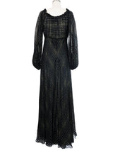 1970s Goldtone Lurex Accented Chiffon Gown Dress arcadeshops.com