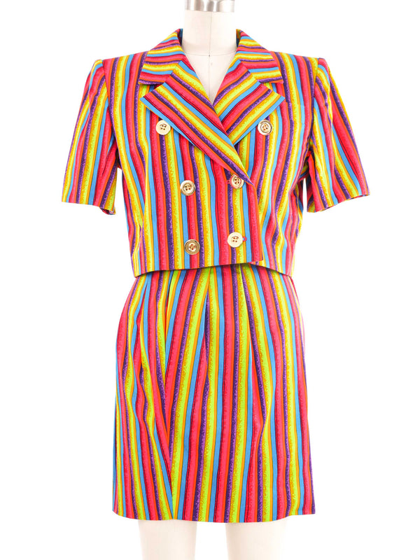 Yves Saint Laurent Striped Crop Skirt Suit