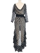 Yves Saint Laurent Black and White Plaid Silk Chiffon Ruffle Dress Dress arcadeshops.com