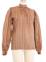 Yves Saint Laurent Geometric Printed Silk Blouse Top arcadeshops.com