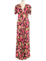 1940s Pink Tulip Print Maxi Dress Dress arcadeshops.com
