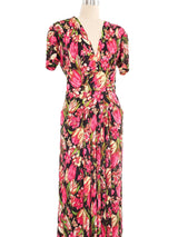 1940s Pink Tulip Print Maxi Dress Dress arcadeshops.com