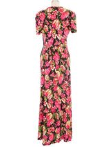 1940s Pink Tulip Print Maxi Dress Dress arcadeshops.com
