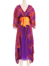 Zandra Rhodes Purple Silk Hand Painted Gown Dress arcadeshops.com