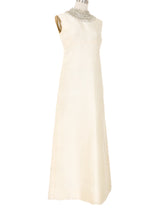 Crystal Collar Ivory Silk Gown Dress arcadeshops.com