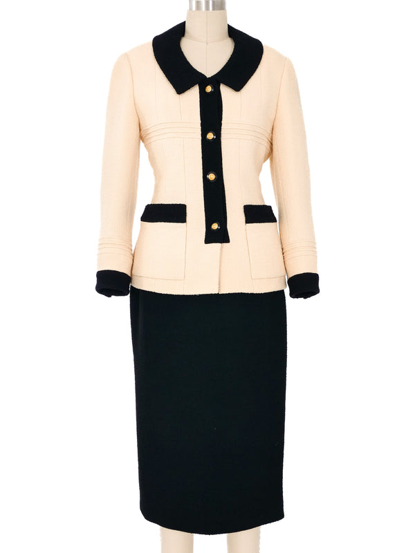 【ヴィンテージ】CHANEL 94C スカラップアンサンブル 1993 Chanel Black and White Boucle Skirt Suit