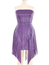 2023 Versace Purple Leather Fringe Dress Dress arcadeshops.com