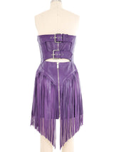 2023 Versace Purple Leather Fringe Dress Dress arcadeshops.com