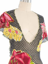 Jean Paul Gaultier Silk Flower Applique Mesh Halter Top