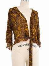 Jean Paul Gaultier Soliel Tribal Print Mesh Wrap Top
