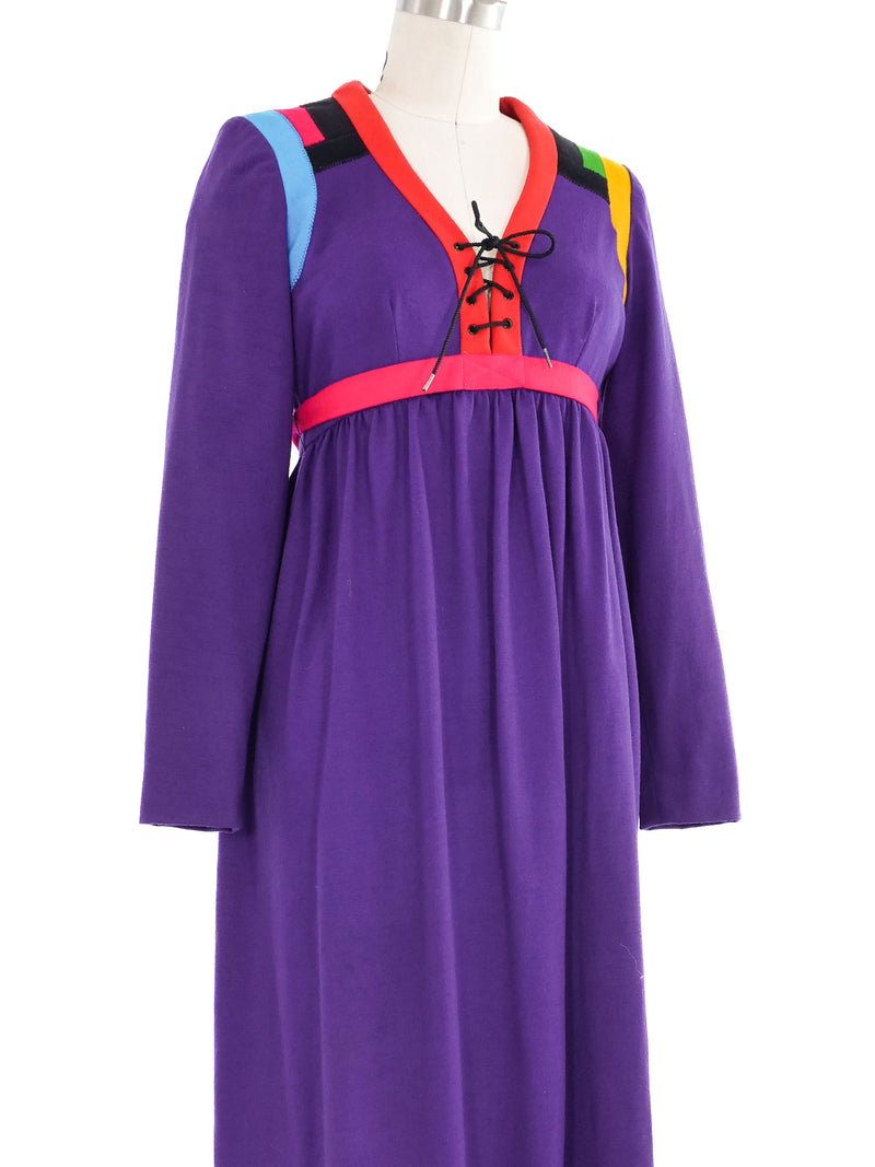 1970s Colorblock Jersey Lace Front Dress