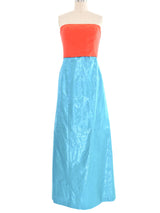 Jean Paul Gaultier Turquoise and Coral Strapless Gown Dress arcadeshops.com