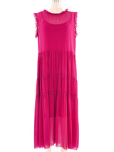 Fuzzi Fuchsia Tiered Mesh Dress Dress arcadeshops.com