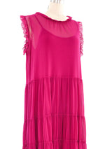 Fuzzi Fuchsia Tiered Mesh Dress Dress arcadeshops.com