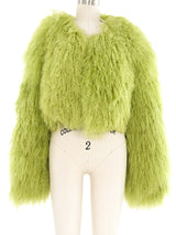 Green Mongolian Fur Cropped Jacket Jacket arcadeshops.com