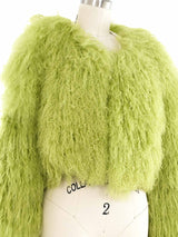 Green Mongolian Fur Cropped Jacket Jacket arcadeshops.com