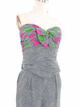 Vicky Tiel Ruched Dot Print Silk Pant Ensemble Suit arcadeshops.com