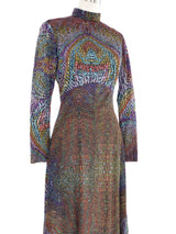 Long Sleeve Multicolor Dot Printed Jersey Gown Dress arcadeshops.com