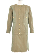 Chanel Khaki Green Military Inspired Skirt Suit Suit arcadeshops.com