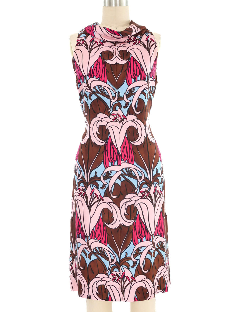 Prada Printed Cowl Neck Dress