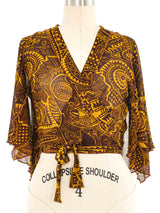 Jean Paul Gaultier Soleil Tribal Print Mesh Wrap Top Top arcadeshops.com