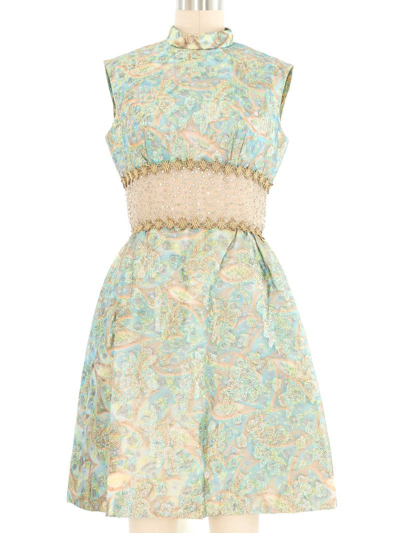 Saks Fifth Avenue Sheer Midriff Metallic Dress